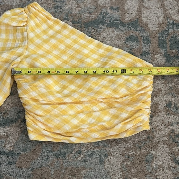Zara One Shoulder Long Sleeve Top Yellow Gingham Blogger Fave M - Picture 8 of 11